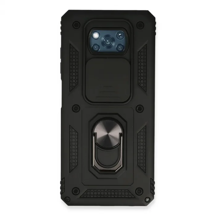 Xiaomi Pocophone X3 Kılıf Pars Lens Yüzüklü Silikon - Siyah