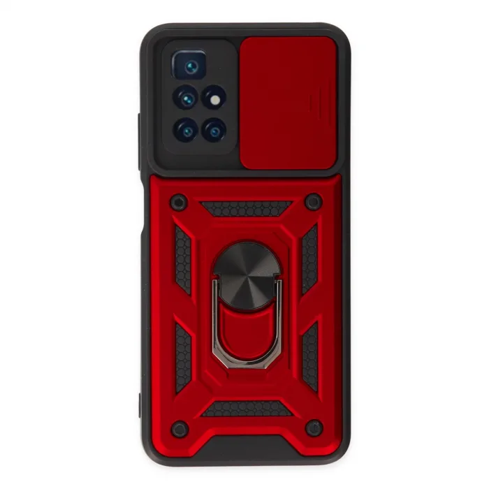 Xiaomi Redmi 10 2022 Kılıf Pars Lens Yüzüklü Silikon - Kırmızı