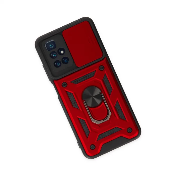 Xiaomi Redmi 10 2022 Kılıf Pars Lens Yüzüklü Silikon - Kırmızı