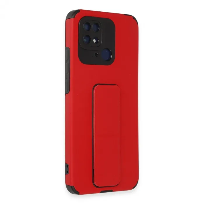 Xiaomi Redmi 10c Kılıf Mega Standlı Silikon - Kırmızı