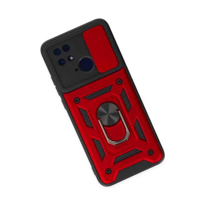 Xiaomi Redmi 10c Kılıf Pars Lens Yüzüklü Silikon - Kırmızı