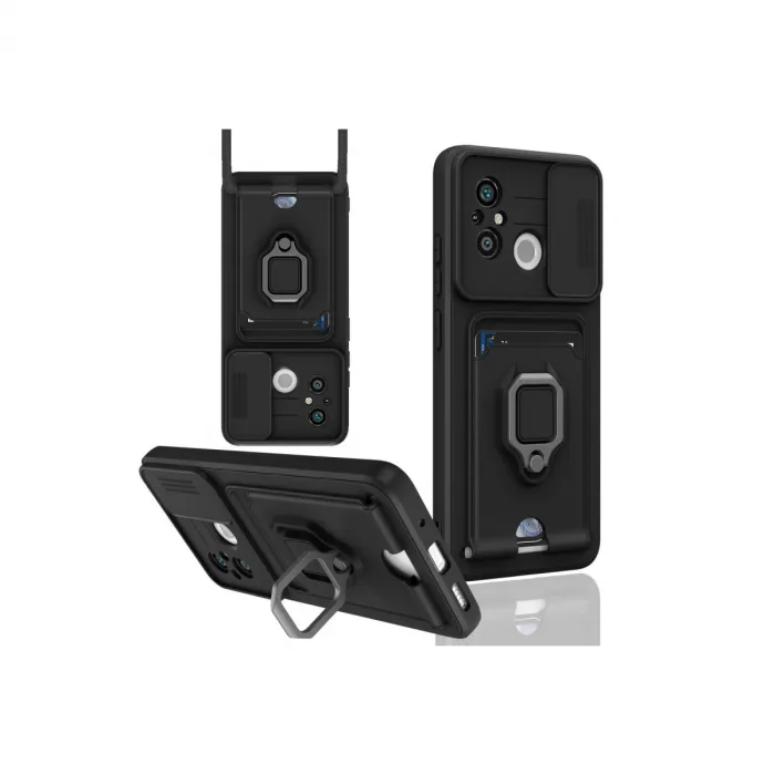 Xiaomi Redmi 12c Kılıf Zuma Kartvizitli Yüzüklü Silikon - Siyah