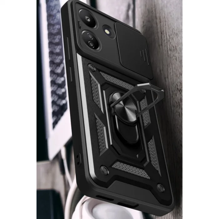 Xiaomi Redmi 13c Kılıf Pars Lens Yüzüklü Silikon - Yeşil