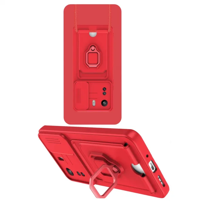 Xiaomi Redmi 13c Kılıf Zuma Kartvizitli Yüzüklü Silikon - Kırmızı