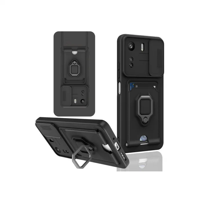 Xiaomi Redmi 13c Kılıf Zuma Kartvizitli Yüzüklü Silikon - Siyah