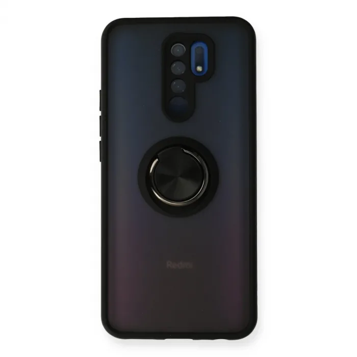 Xiaomi Redmi 9 Kılıf Montreal Yüzüklü Silikon Kapak - Siyah