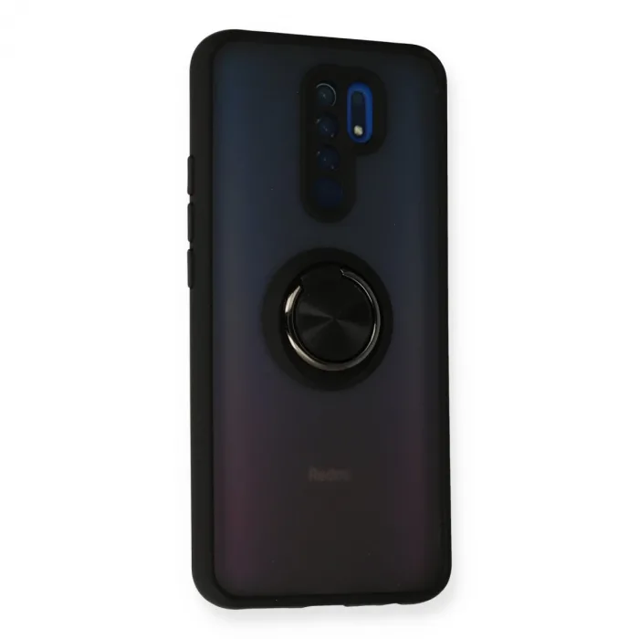 Xiaomi Redmi 9 Kılıf Montreal Yüzüklü Silikon Kapak - Siyah