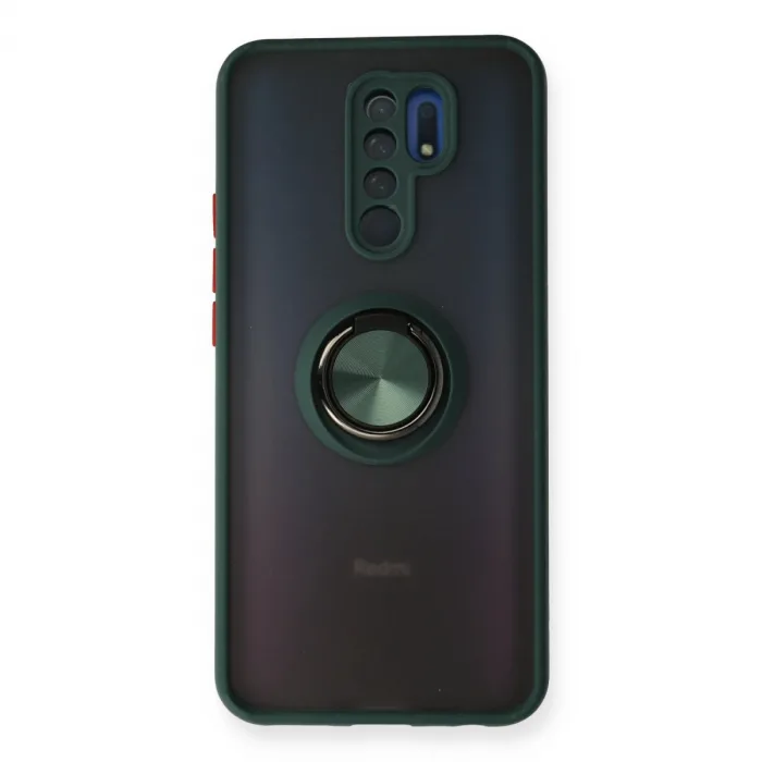Xiaomi Redmi 9 Kılıf Montreal Yüzüklü Silikon Kapak - Yeşil