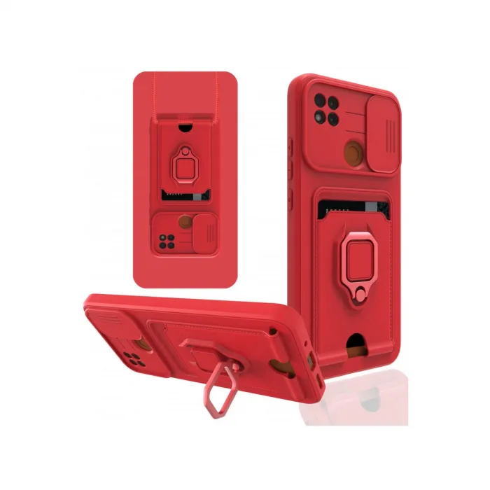 Xiaomi Redmi 9c Kılıf Zuma Kartvizitli Yüzüklü Silikon - Kırmızı