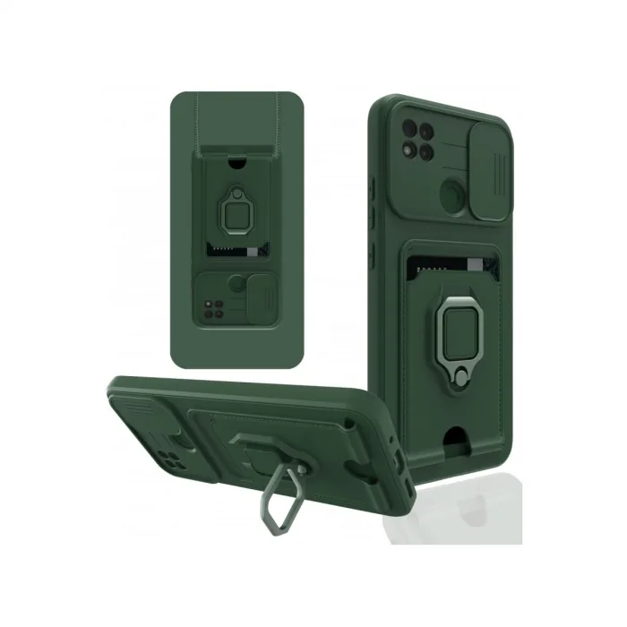 Xiaomi Redmi 9c Kılıf Zuma Kartvizitli Yüzüklü Silikon - Yeşil