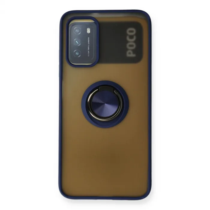 Xiaomi Redmi 9t Kılıf Montreal Yüzüklü Silikon Kapak - Lacivert