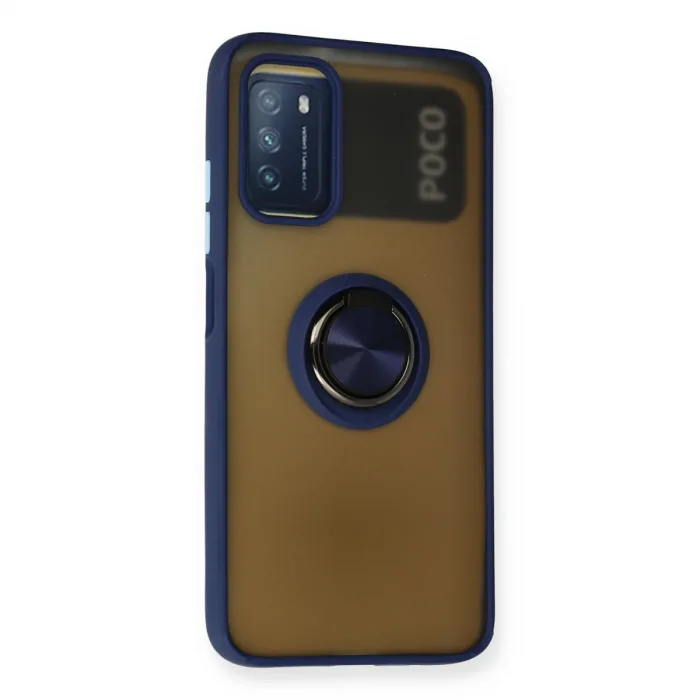 Xiaomi Redmi 9t Kılıf Montreal Yüzüklü Silikon Kapak - Lacivert