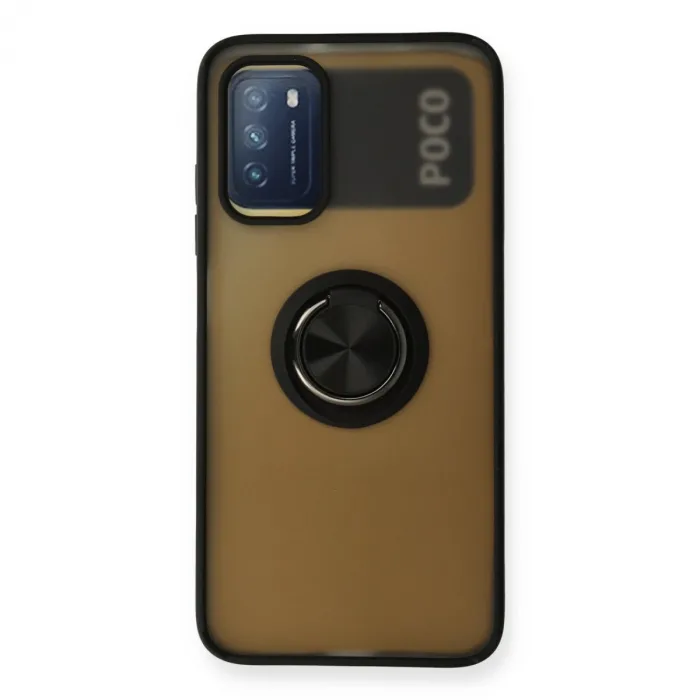 Xiaomi Redmi 9t Kılıf Montreal Yüzüklü Silikon Kapak - Siyah