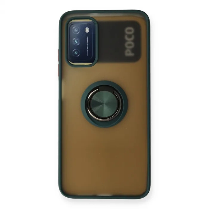 Xiaomi Redmi 9t Kılıf Montreal Yüzüklü Silikon Kapak - Yeşil