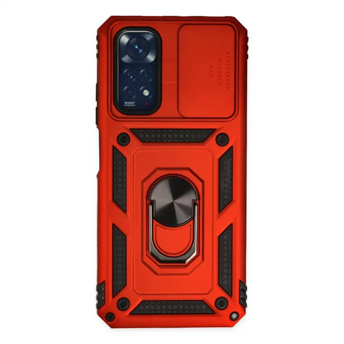 Xiaomi Redmi Note 11 Kılıf Pars Lens Yüzüklü Silikon - Kırmızı