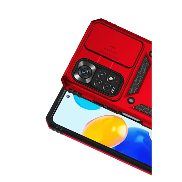 Xiaomi Redmi Note 11 Pro Kılıf Pars Lens Yüzüklü Silikon - Kırmızı