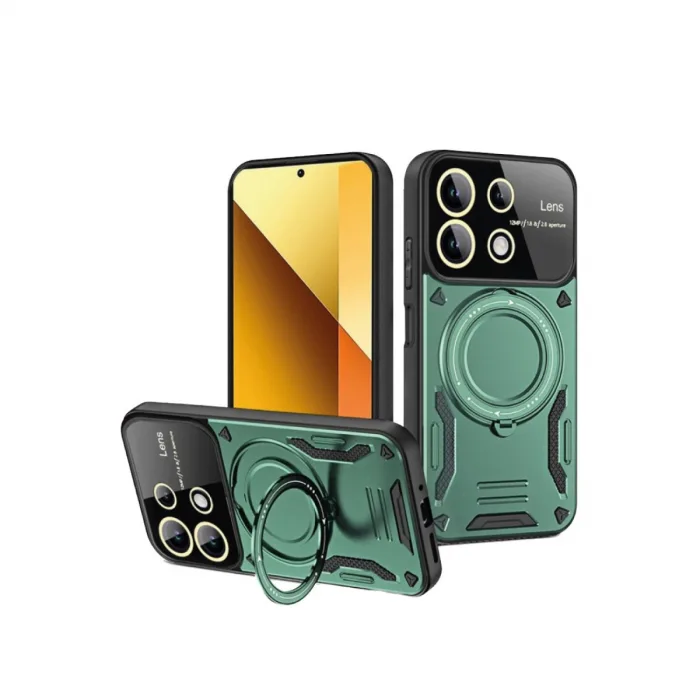 Xiaomi Redmi Note 13 4g Kılıf Joy Lens Standlı Kapak - Koyu Yeşil