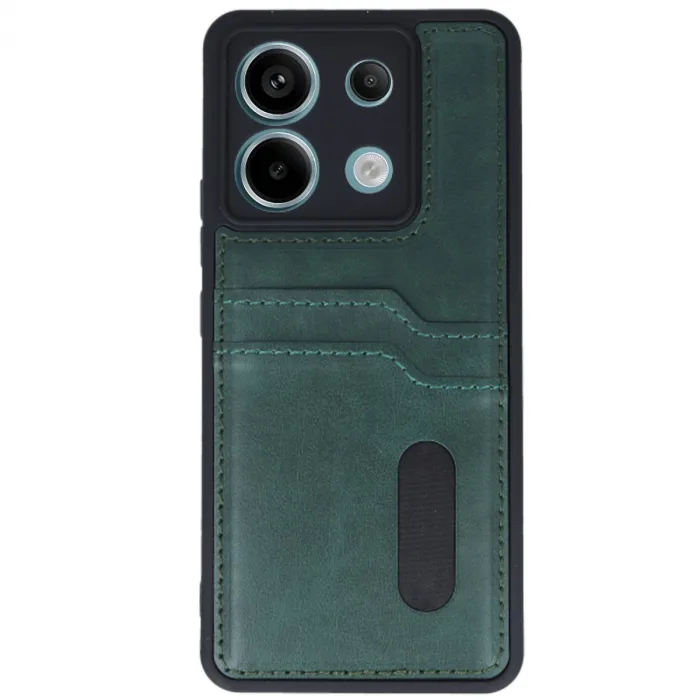Xiaomi Redmi Note 13 Pro 4g Kılıf Sara Kartvizitli Deri Kılıf - Koyu Yeşil