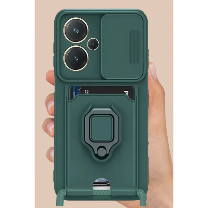 Xiaomi Redmi Note 13 Pro Plus Kılıf Zuma Kartvizitli Yüzüklü Silikon - Yeşil