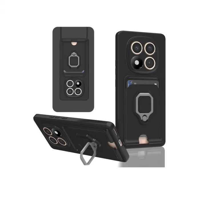 Xiaomi Redmi Note 14 Pro 5g Kılıf Zuma Kartvizitli Yüzüklü Silikon - Siyah