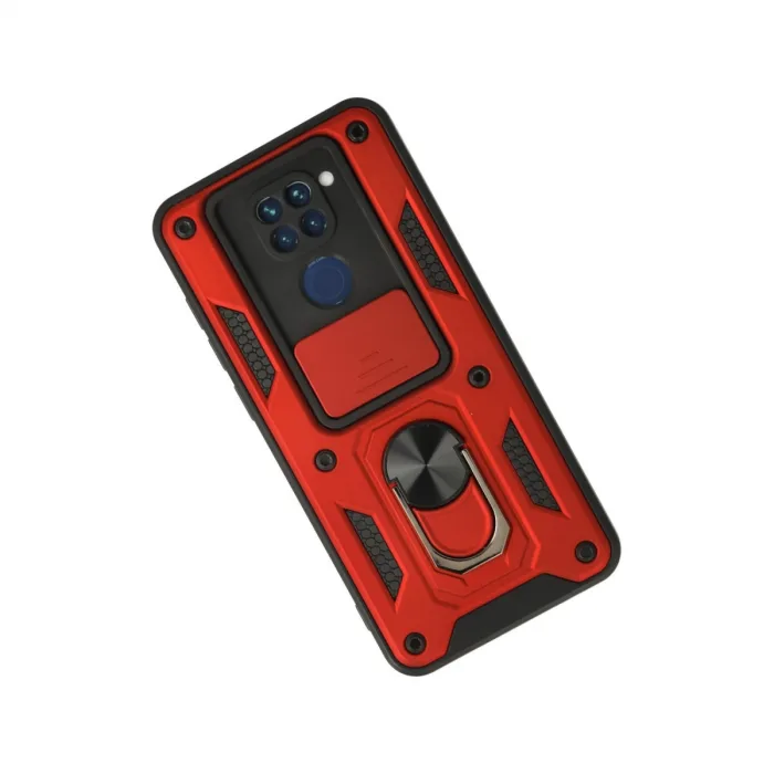 Xiaomi Redmi Note 9 Kılıf Pars Lens Yüzüklü Silikon - Kırmızı