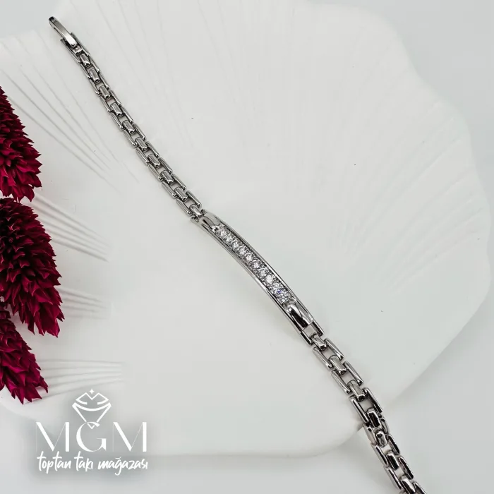 Rodyum Zirkon Taşlı Pirinç Bileklikler 19 Cm - Kbl0053