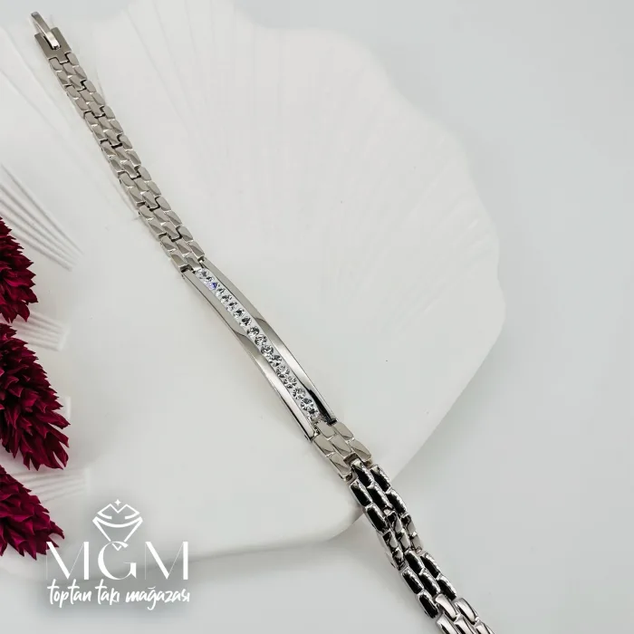Rodyum Zirkon Taşlı Pirinç Bileklikler 19,5 Cm - Kbl0070