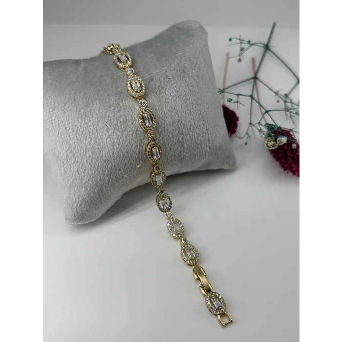    Zirkon Taşlı Pirinç Zirkon Bileklikler 17+2 Cm  - Kbl0318