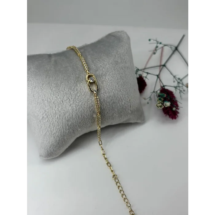    Zirkon Taşlı Pirinç Zirkon Bileklikler 17+3 Cm  - Kbl0336