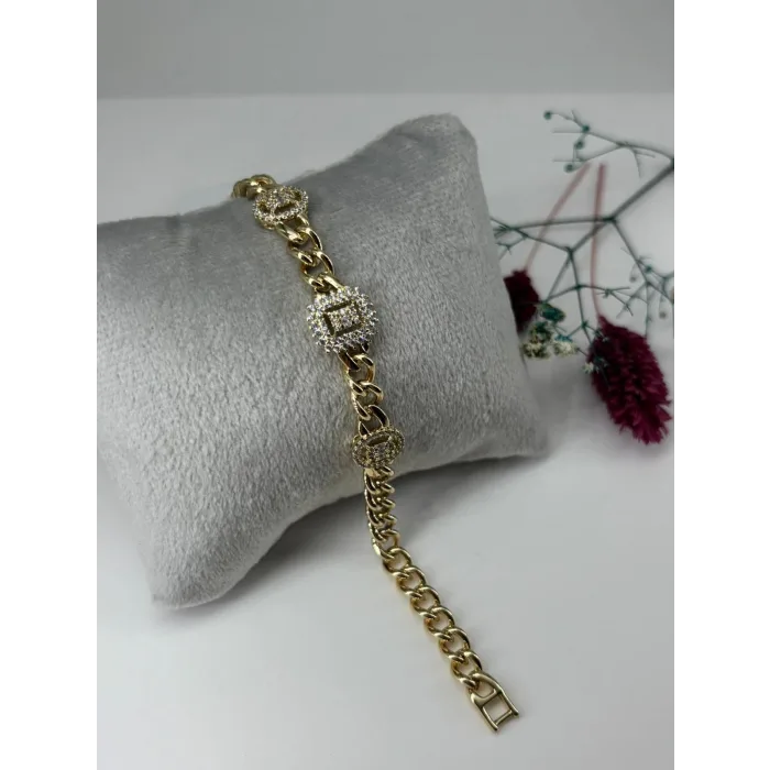    Zirkon Taşlı Pirinç Zirkon Bileklikler 19 Cm  - Kbl0333