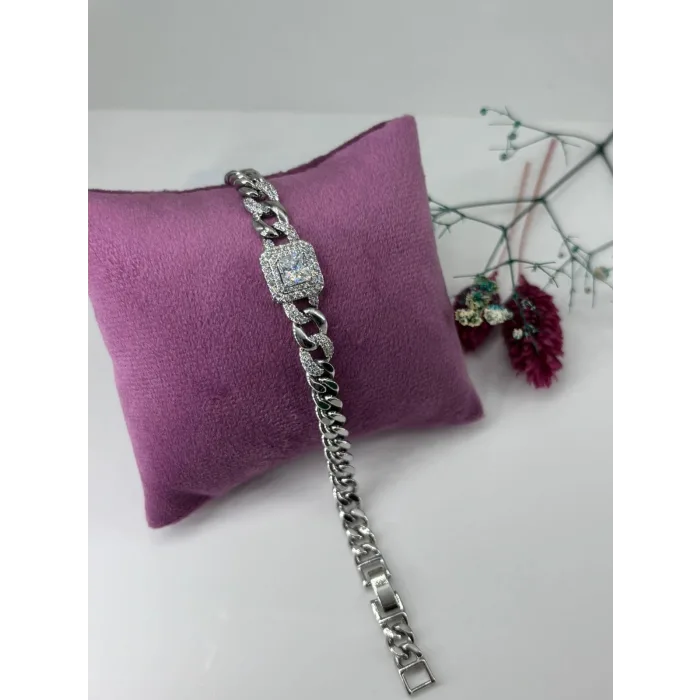 Rodyum Zirkon Taşlı Pirinç Zirkon Bileklikler 17+2 Cm  - Kbl0348