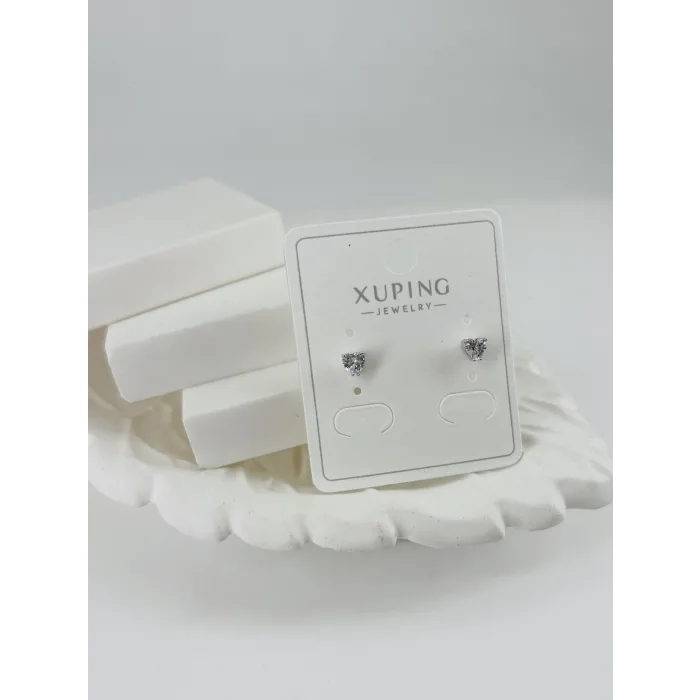 Rodyum Zirkon-kalp Detaylı  Taşlı Pirinç Zirkon Küpe - Kp00359