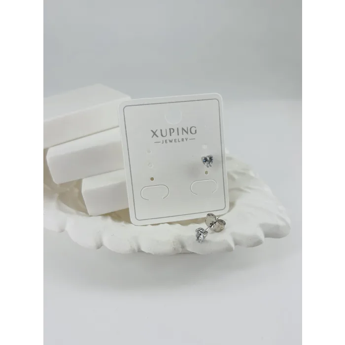 Rodyum Zirkon-kalp Detaylı  Taşlı Pirinç Zirkon Küpe - Kp00359