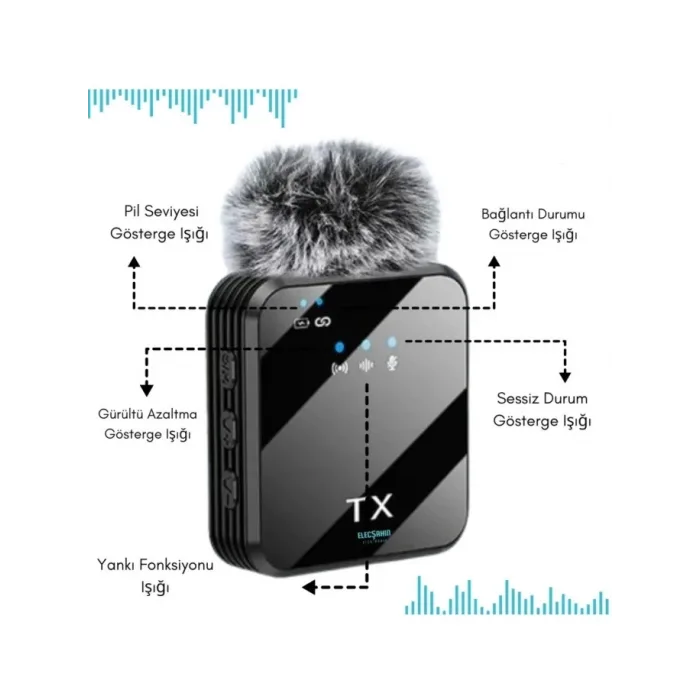 Yüksek Kalite Profesyonel 3 In 1 Kablosuz Taşınabilir Yaka Mikrofonu Tüylü
