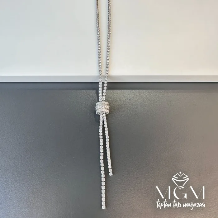Rodyum 2 Mm Zirkon Taşlı Pirinç Kolyeler 48+5 Cm Uzatma Payı - Kl0087