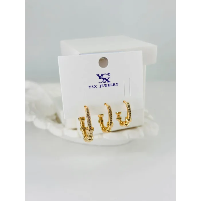 Zirkon Taşlı Üçlü Kombin Küpe - Kp00371