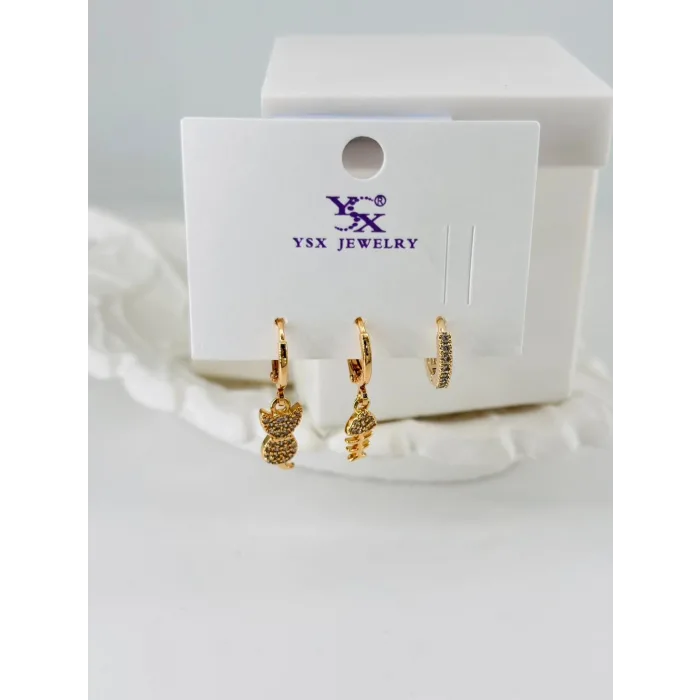 Zirkon Taşlı Üçlü Kombin Küpe - Kp00086