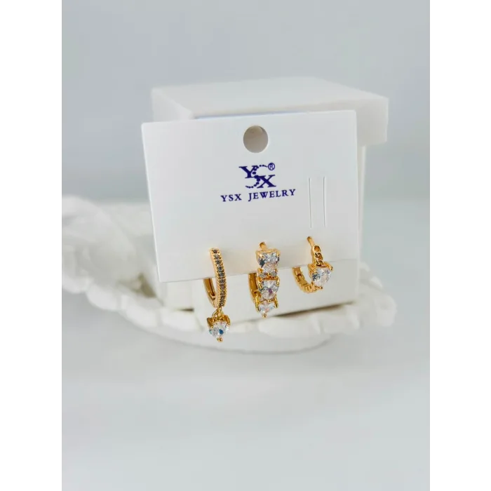 Zirkon Taşlı Üçlü Kombin Küpe - Kp00370
