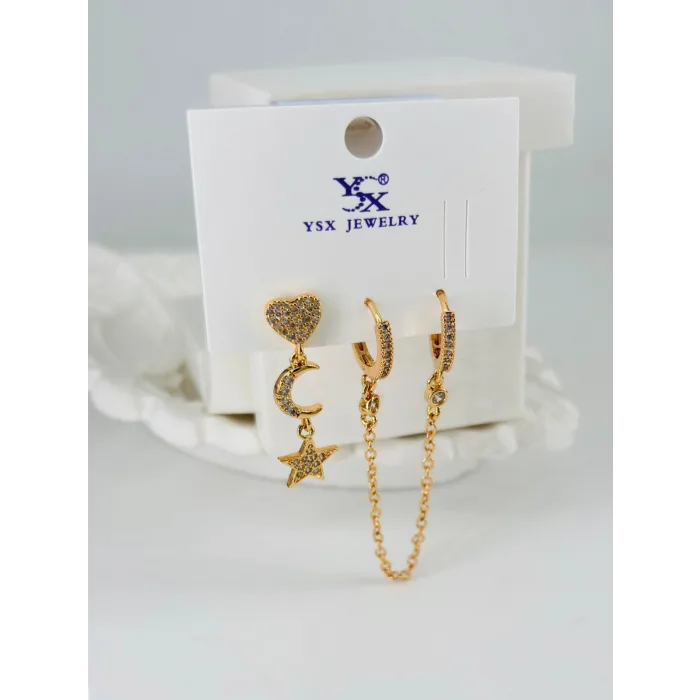 Zirkon Taşlı Üçlü Kombin Küpe - Kp00048