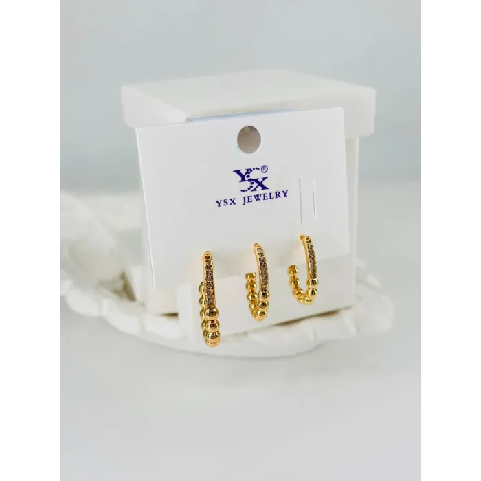 Zirkon Taşlı Üçlü Kombin Küpe - Kp00373