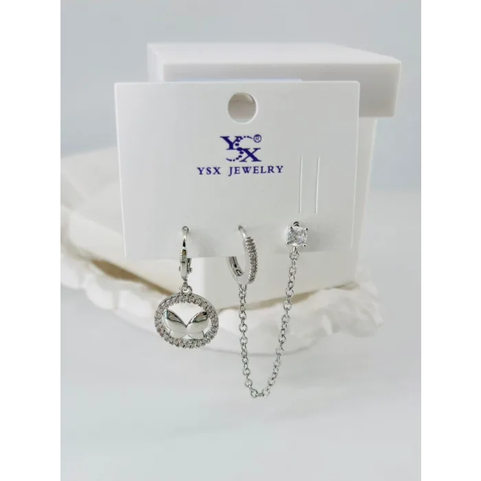 Zirkon Taşlı Üçlü Kombin Küpe - Kp00057