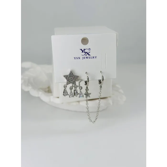 Zirkon Taşlı Üçlü Kombin Küpe - Kp00365