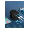 25W Evrensel Seyahat Adaptörü, EU/US/UK/AU Priz Dönüştürücü, 1x USB, 2x Type-C Hızlı Şarj