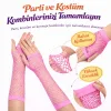80’ler 90’lar Retro Neon Pembe File Parmaksız Eldiven 26 Cm
