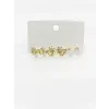   Zirkon Taşlı Pirinç Altılı  Kombin Küpe - Kp00568
