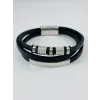 Siyah Deri / Çelik  Erkek Deri Bileklik 20 Cm  - Ebl0090