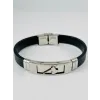 Siyah Deri / Çelik  Erkek Deri Bileklik 20 Cm  - Ebl0128