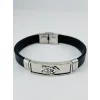 Siyah Deri / Çelik  Erkek Deri Bileklik 20 Cm  - Ebl0105