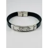 Siyah Deri / Çelik  Erkek Deri Bileklik 20 Cm  - Ebl0098