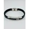 Siyah Deri / Çelik  Erkek Deri Bileklik 20 Cm  - Ebl0084